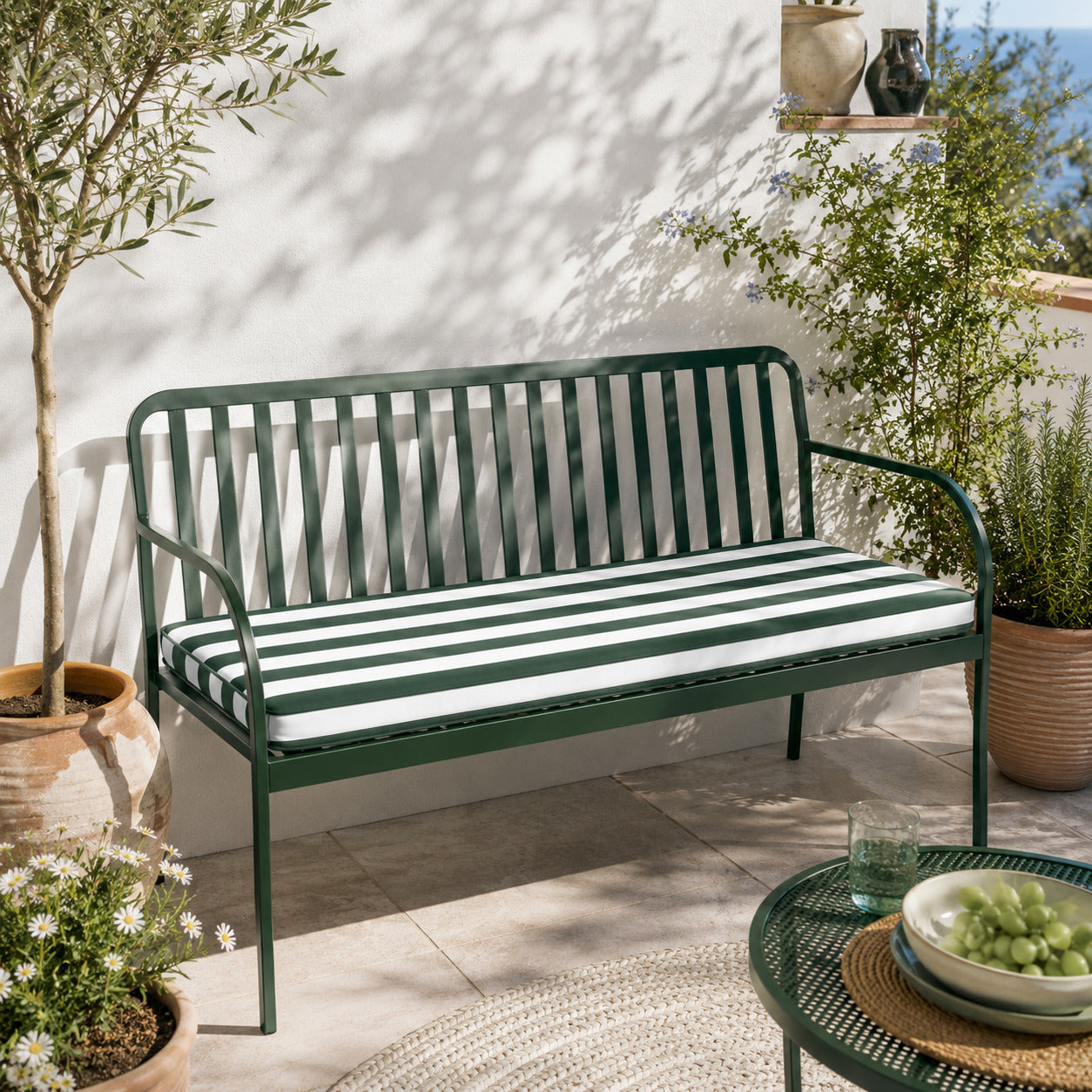 Cuscino Panca Triadi 110x45x4 Cm Bianco E Verde