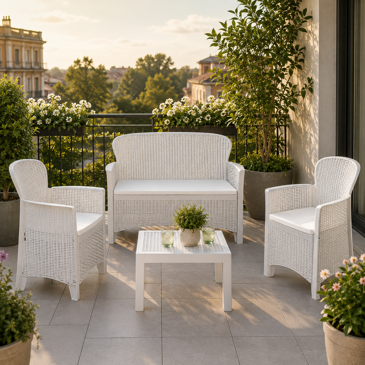 Set Giardino Jungle In Resina Rattan Bianco