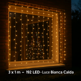 Tenda Luci Di Natale 192 Led 3x1m Bianca Calda