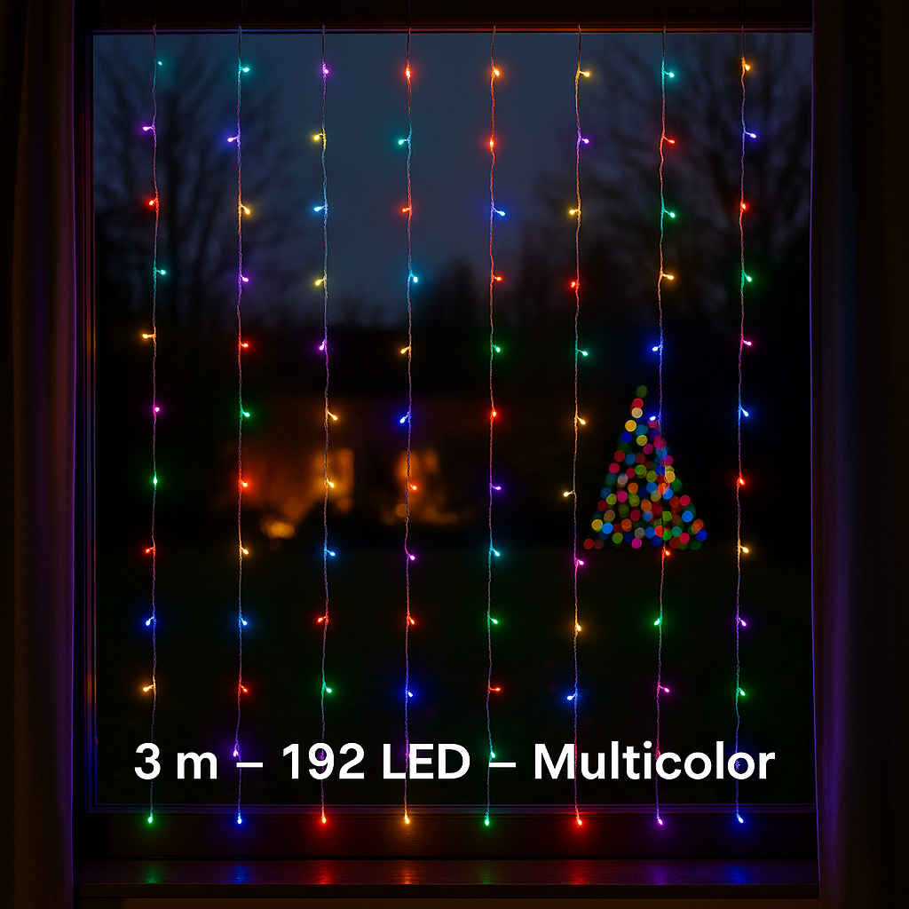Tenda Luci Di Natale 192 Led 3x1m Multicolor