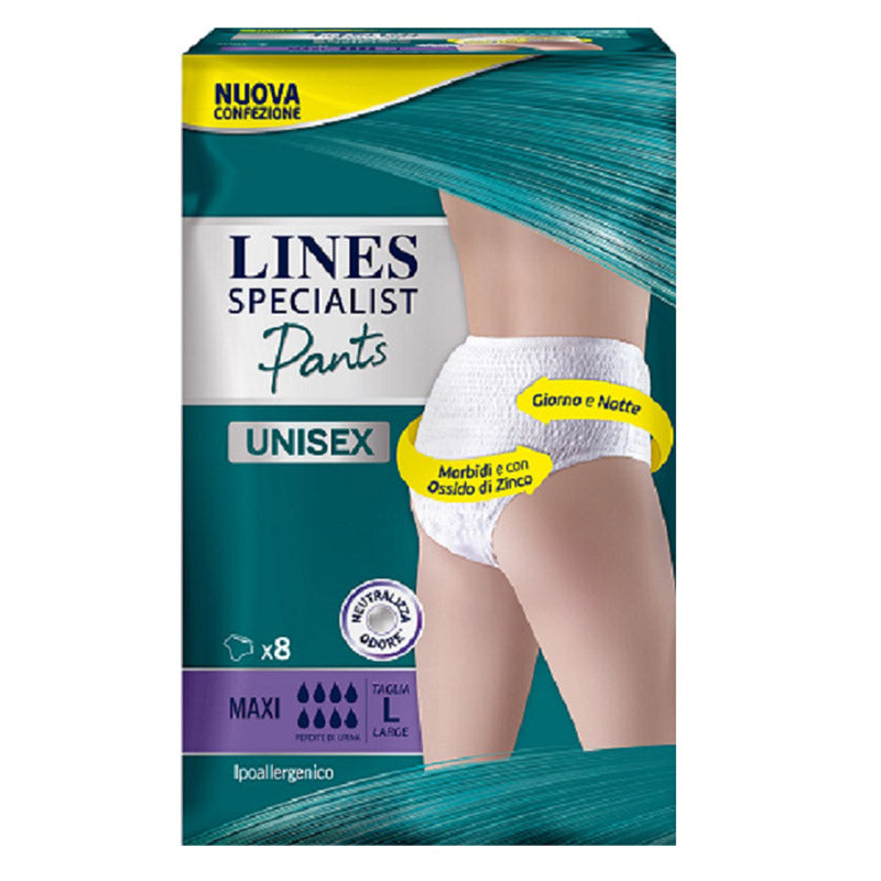 immagine-1-lines-assorbenti-pants-8pz-maxi-large-specialist-lines-ean-8001480117501