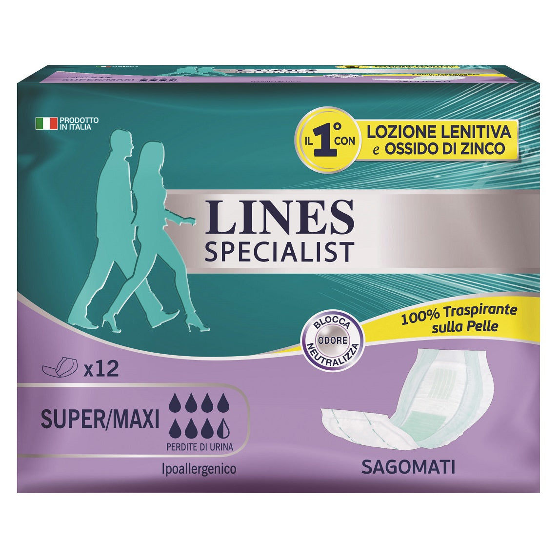 immagine-1-lines-assorbenti-sagomato-12pz-normale-specialist-lines-ean-8001480500570