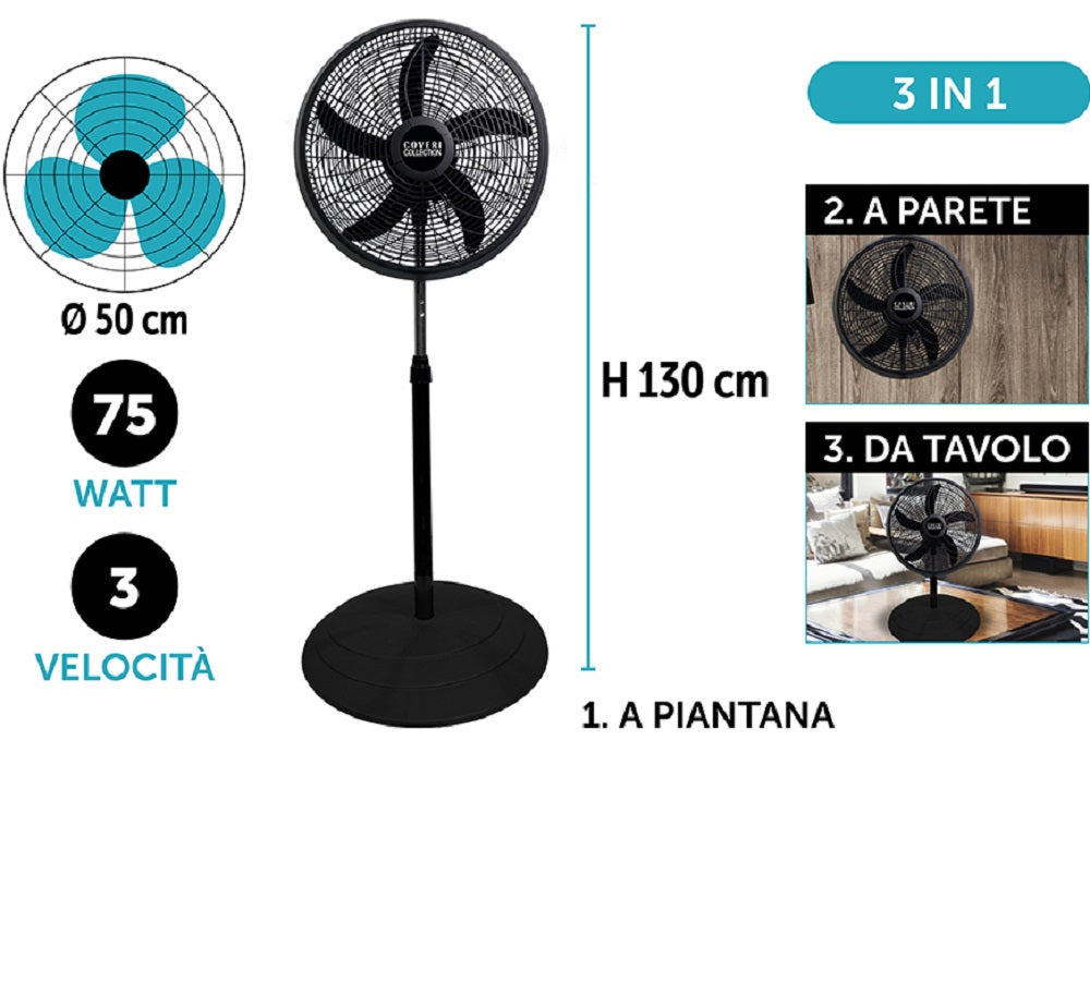 coveri ventilatore piantana nero 3 in 1 50x130 cm 75 w ean 8024972109310