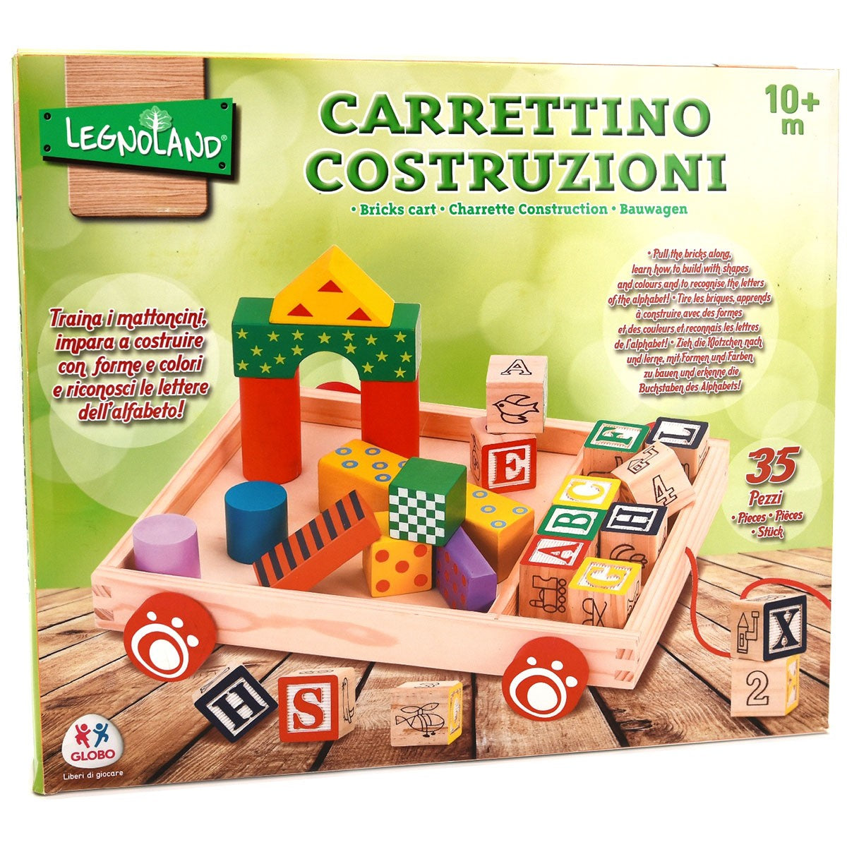 globo globo legnoland carretto trainabile con 12 cubi ean 8014966377719
